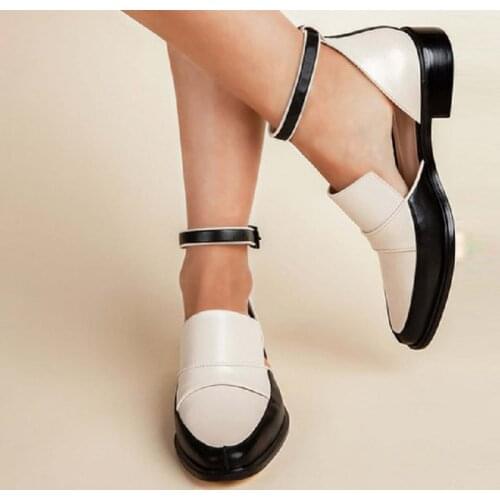 European and American plus size ladies color matching retro British four seasons shoes comfortable low hollow shoes women