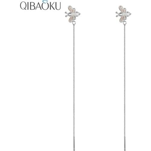 925 Sterling Silver Earrings Bee Long Chain Stud Earrings for Women Fashion Clear CZ Zircon Ear Jewelry Gift