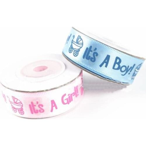 1 Roll Creative Its A Boy Girl Baby Carriage Printed Ribbon Baby Shower Christening Satin Ribbon Gift Party DIY Decorations