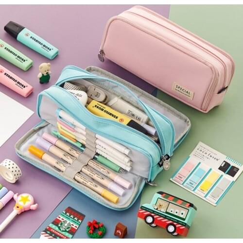 1PC Solid Color School Pencil Case Rectangle Large Capacity Pen Bags Box For Girls Boys Students Stationery Kit Pencilcase Gifts