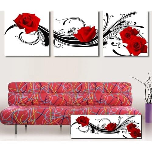 3 Pieces Abstract Red Rose Wall Painting Flower Canvas Art Printed For Drawing Room Bedroom Sofa Background Wall Decoration