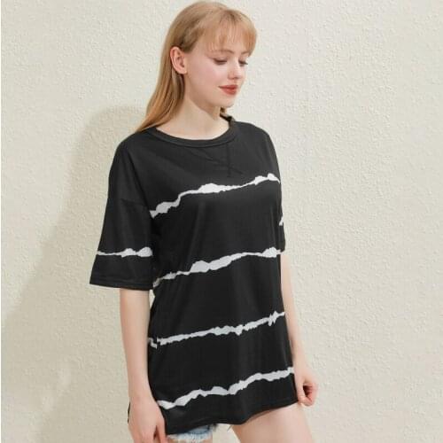 4 Color Spring And Summer New Fashion Clothing Womens Tie-dye Printed Striped Loose Short-sleeved T-shirt Plus Size S-XXL