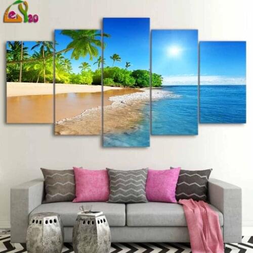 5 Pieces Sea Water Palm Trees Sunshine Wall Art Decor Living Room diamond painting Seascape poster Pictures diamond embroidery