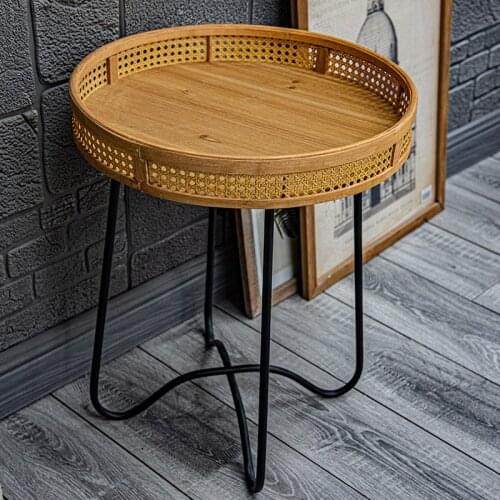 American Bamboo And Rattan Tea Table Retro Bedroom Study Reception Hall Iron Rattan Articles Furniture Storage Table Tray Rack