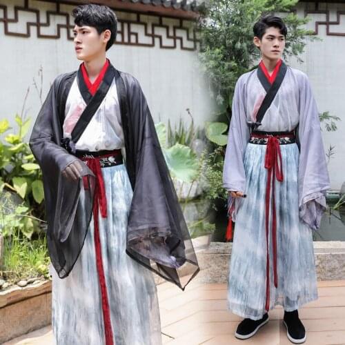 Free shipping elegant dust day-to-day hanfu male costume wide sleeve collar mens big sleeve shirts stage performance class