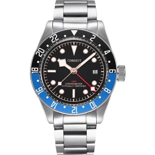 CORGEUT Watch GMT brand Waterproof Japan NH35 Automatic Mechanical Wristwatch Full Steel Sapphire Calendar Military Male Clock