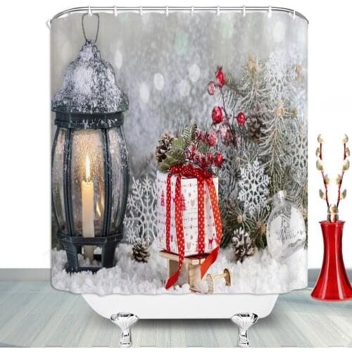 Wooden Window Christmas Gift Window Bathroom Shower Curtains Winter Christmas Home Decor Bedroom Wall Curtain Bathroom Products