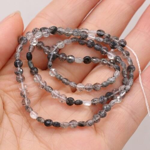 Natural Stone Faceted Beads Flat Round Black Rutilated Quartzs for DIY Trendy Bracelet Necklace Accessories