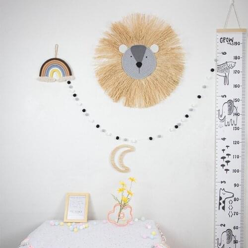 INS Nordic Hand woven Cartoon Lion Hanging Decorations Cotton Thread Weaving Animal Head Ornament Children room Wall Hanging