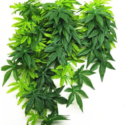 Simulation Green Hanging Leaves for Aquarium Fish Tank Reptile Feeder Box Decor