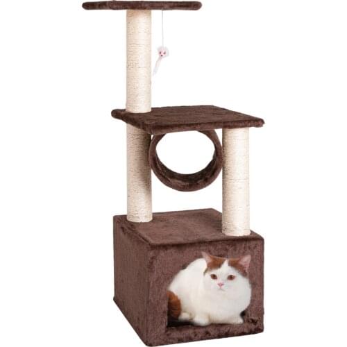 Cat Tree With Scratching Posts Natural Sisals,Kitten Play House With 2 Condos Spacious Perches Cat Climbing Tower Furniture Grey