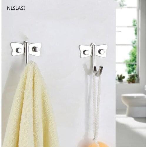 Creative Stainless Steel Butterfly Shape Hook Up Door Bedroom Bathroom Metal Fittings Towel Package Storage Punch Punch-free