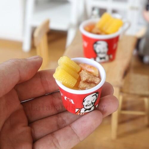Doll House Mini Fried Chicken Barrel Noodles Model OB11 Doll House with Scene Food Play with Toys Simulation Small Items