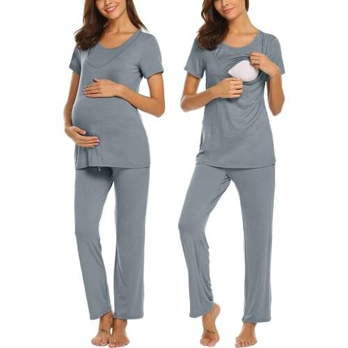 Summer Nursing Suit Home Wear Maternity Clothes Short Sleeve Women Cotton Nightgown Pregnancy Dress Breastfeeding Pijama Casual