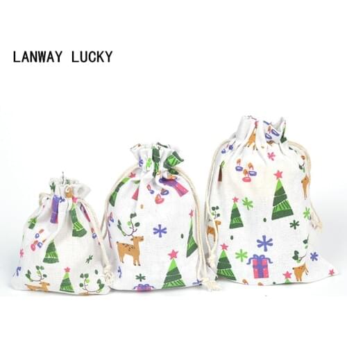 Handmade Linen Cotton Drawstring Gift Candy Bag 4"x6" 5"x7" 6"x8" Christmas Party Favors Sack Xmas Decor Jute Gift Bag&Box