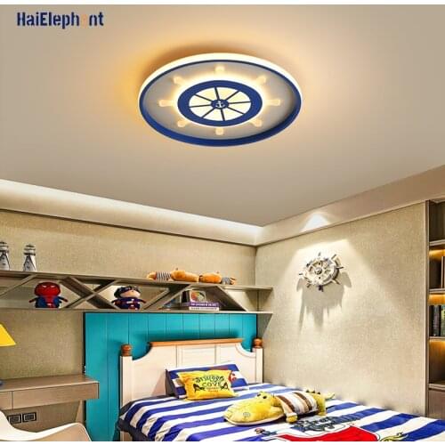 Modern Blue Cartoon Rudder Chandelier Lamps For Bedroom Childrens Room Pirate Style LED Lights Deco Lighting Luminaire Fixtures