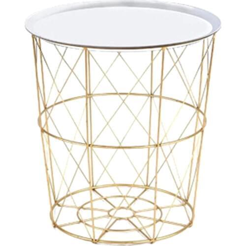 34.5 x 30.5 x 23cm Iron Metal Coffee Table Dirty Storage Basket Tea Fruit Snack Serving Board Tray Golden White Cover Trumpet