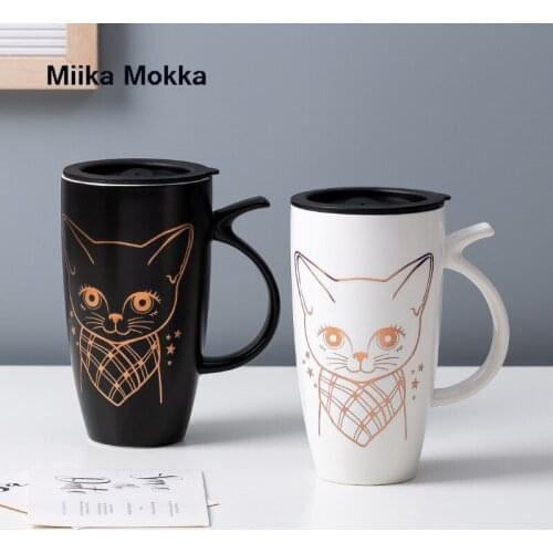 Cute Cat Ceramic Coffee Mug with Lid Large Capacity 580ml Animal Mugs Creative Drinkware Coffee Tea Cup Novelty Gifts Milk Cup