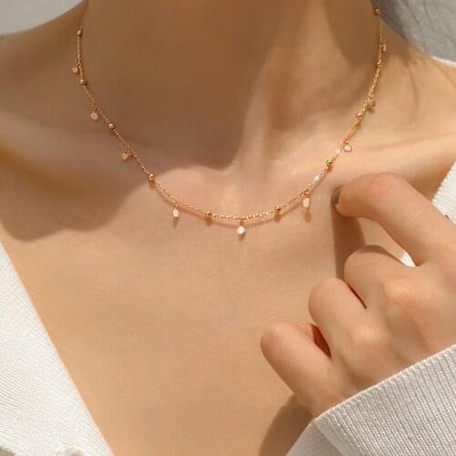 ModaOne Disc Round Beads Rose Gold Color Clavicle Chain Necklace For Women Girls Dainty Simple Jewelry Gifts
