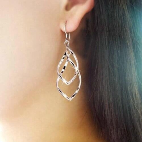 Fashion Double Loop Drop Earrings for Women Long Wave Dangle Earrings High Quality Statement Wedding Jewelry Geometric Trendy