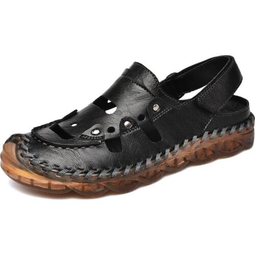 2021 Summer New Luxur Mens Leather Sandals Fashion Breathable Soft Beach Sandals Outdoor Handmade Casual Sandals Roman Big Size