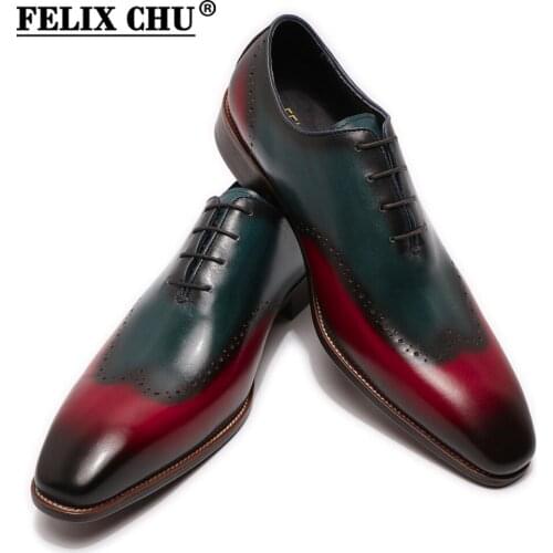 2020 Handmade Mens Dress Shoes Wedding Wine Genuine Leather Whole Cut Blue Red Luxury Traditional Wingtip Oxford Shoes for Men
