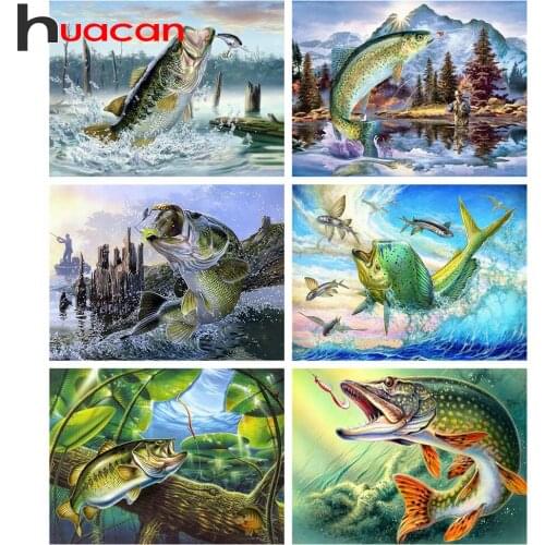 Huacan 5D Diamond Painting Kit Fish Diamond Mosaic Embroidery Animals Cross Stitch Kits Hobby And Needlework Home Decoration