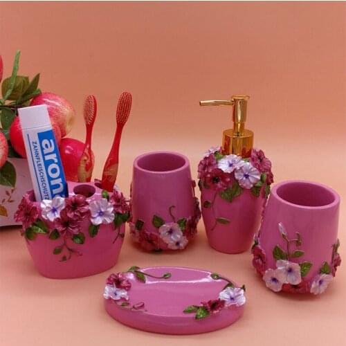 Five-piece bathroom set resin cup soap box toothware set bathroom wash mouthwash cup combination wedding gift birthday gift