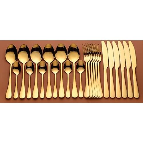 Gold Tableware Forks Knives Spoons Stainless Steel Golden Cutlery Set Silverware Set 24 Pcs Stainless Steel Cutlery Complete New