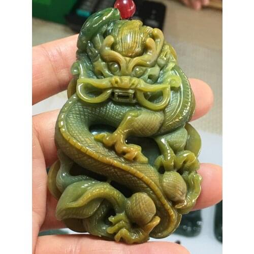 Real 7A Myanmar jade Hand-Carved jade dragon yellow green jade pendant jade necklace pendants jewelry jade necklaces woman