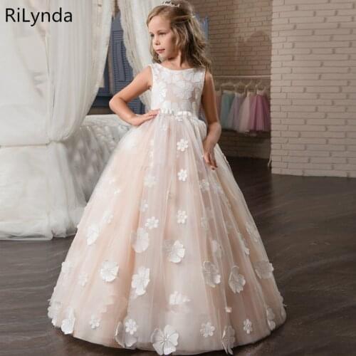 New Flower Girl Dresses Blush Pink First Communion Gowns For Girls Ball Gown Cloud Beaded Pageant Gowns Vestido De Daminha