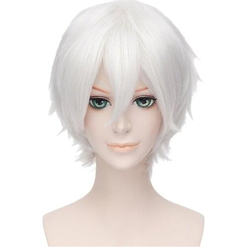 Anime Gintama Gintoki Sakata Cosplay Wigs 35cm/13.8inches Short White Men Synthetic Hair Perucas Cosplay Wig