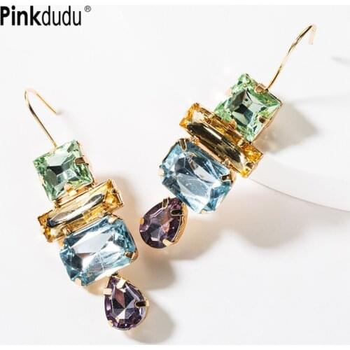 Pinkdudu Fashion Multicolor Crystal Dangle Earrings ZA BOHO Statement transparent Glass Drop Earrings Jewelry for Women OG117