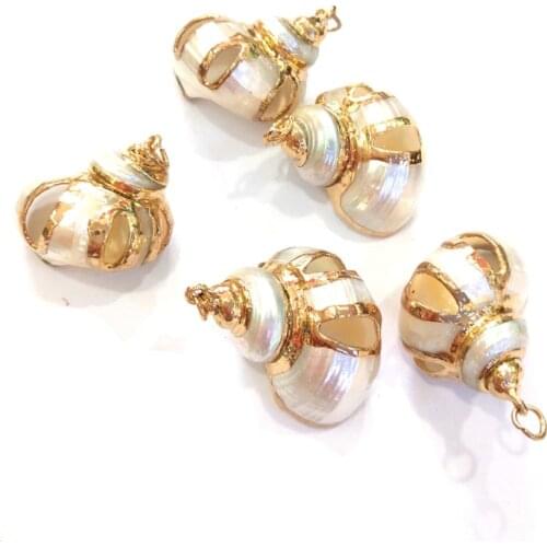 2020 Natural Conch Shell Pendants with Gold color Metal Jewelry making for DIy Bracelets or Necklace Size 20x30-30x30mm