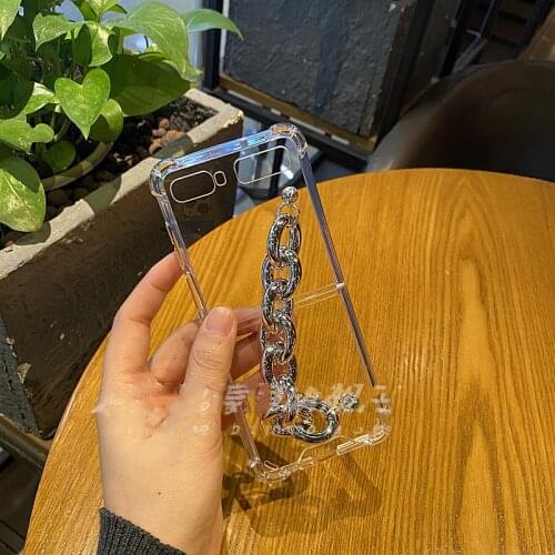 DIY Simple Metal Bracelet Anti-fall Case For Samsung Galaxy Z Flip /Flip 3 Transparent Back Cover