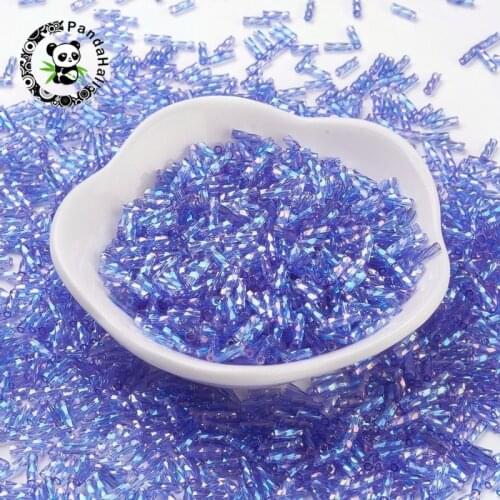 20g Glass Round Hole Transparent Lined Rainbow Twisted Bugle Seed Beads for Jewelry Making 6x2~2.3mm Hole:0.8mm