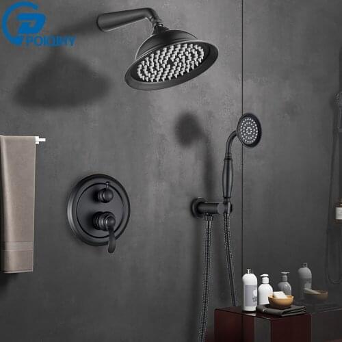 Brushed Nickel Shower Faucet Concealed Shower System Handheld Spray Head Black Bathroom Rainfall Shower Trim Kit Wall Mount