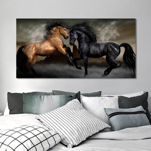 Modern Animals Posters and Prints Wall Art Canvas Painting Two Horses Dancing Pictures for Living Room Home Decor (No Frame)