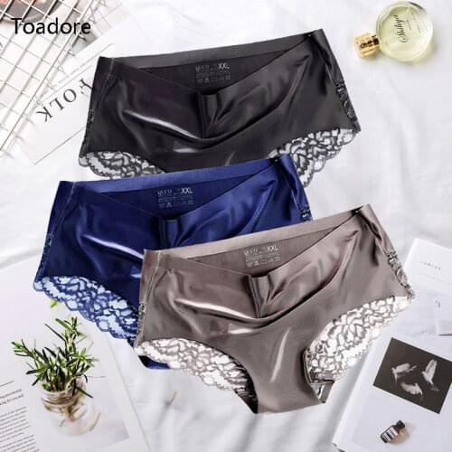 3 Pcs/Set Sexy Panties For Women Lace Silk Seamless Underwear Woman Plus Size Briefs Ladies Panty Underware Lingerie Majtki XXL