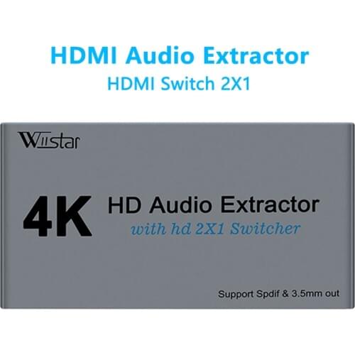 Wiistar HDMI Audio Extractor Splitter HDMI Switch 2 in 1 out 4K30Hz HDMI to HDMI Optical SPDIF 3.5mm HDMI Audio Sppliter Switch