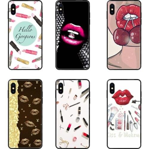 Bright Sexy Lips Makeup Cosmetics Lipstick Powder Black Soft TPU Screen Protector For Galaxy A5 A6 A7 A8 A10 A10S A20 A20S A20E