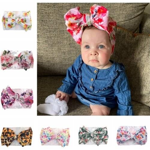 Yundfly 30 Colors Baby Girls Print Bowknot Headwrap Children Floral Pattern Knotted Bows Headband Photo Props