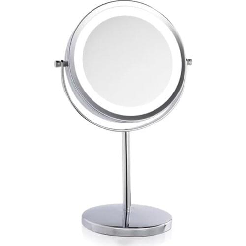 7 Inch Magnification Circular Makeup Mirror Dual 2 Sided Round Shape 18 LEDs 360 Rotating Cosmetic Mirror Stand Magnifier Mirror