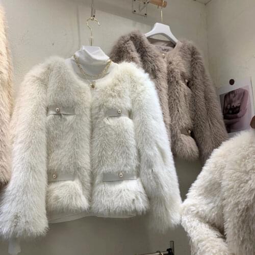 Women 2021 Autumn Winter New Faux Fur Jackets Female O-neck Loose Overcoats Ladies Long Sleeve Warm Patchwork Outwears M593