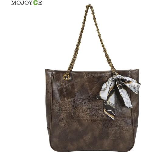 Girls Brief Womens Casual Messenger Bags Women PU Leather Silk Scarf Chain Large Tote Shoulder Crossbody Bags