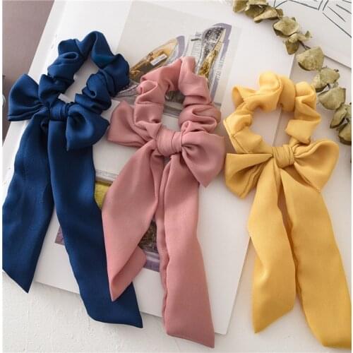 Sunshine Elastic Bow Scrunchies Women Headbands Hair Ties Stretch Ponytail Hair Rope Bands Hair Ring Girl Hair Accessories