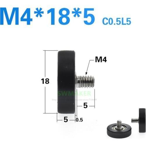 1pcs M4*18*5mm M4 external thread screw, plain 604 bearing wheel, miniature nylon-coated guide wheel, hard shell silence