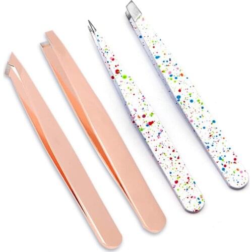 1PC Rose Gold Eyebrow Tweezer Hair Beauty Slanted Puller Stainless Steel Eye Brow Clips Hair Removal Makeup Tool Accessories