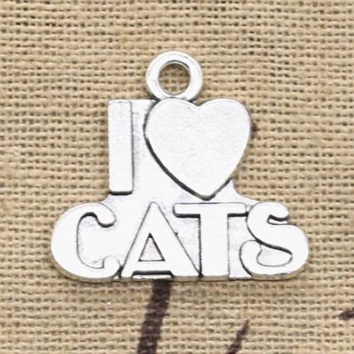 12pcs Charms I Love Cats 23x21mm Antique Bronze Silver Color Pendants Making DIY Handmade Tibetan Bronze Silver Color Jewelry
