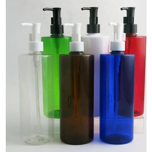 12 X 500ml Bigger Refillable Pet Plastic Lotion Pump Bottle 500cc Plastic Shampoo Cream Containeres Amber Blue Clear White